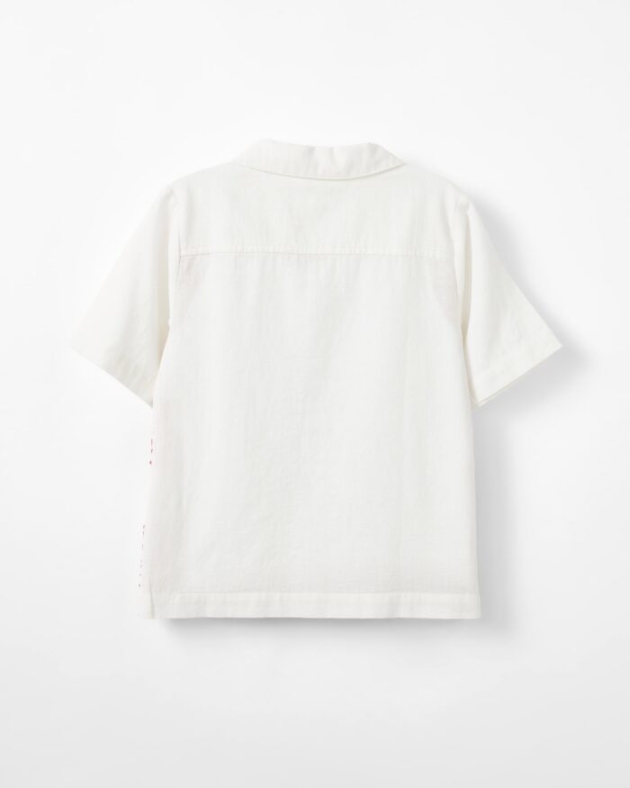 White Short Sleeves Shirt With Red Thread Design For Boys