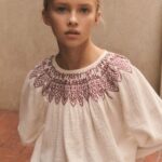 Girl's White With Maroon Embroidered Top