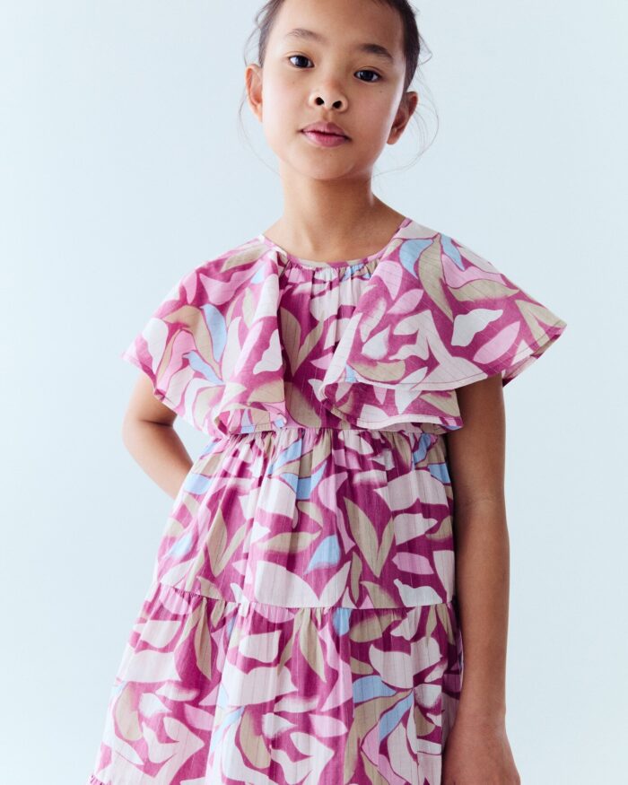 Purple Color With Leaf  Pattern Kids Frock