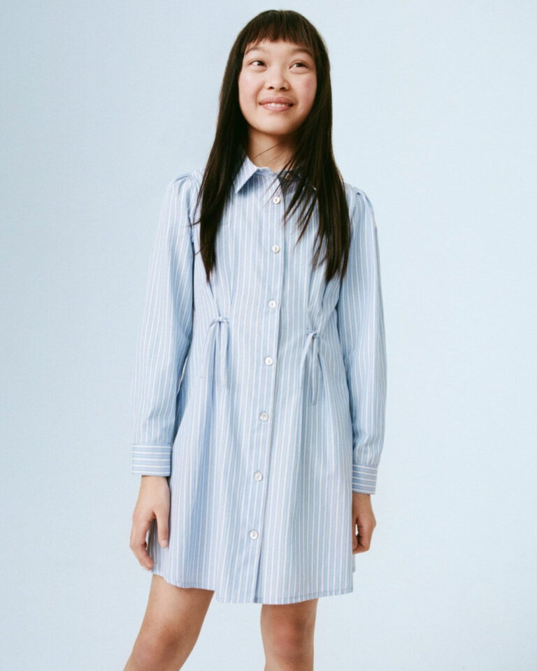 Girl's Sky Blue Striped Shirt Dress