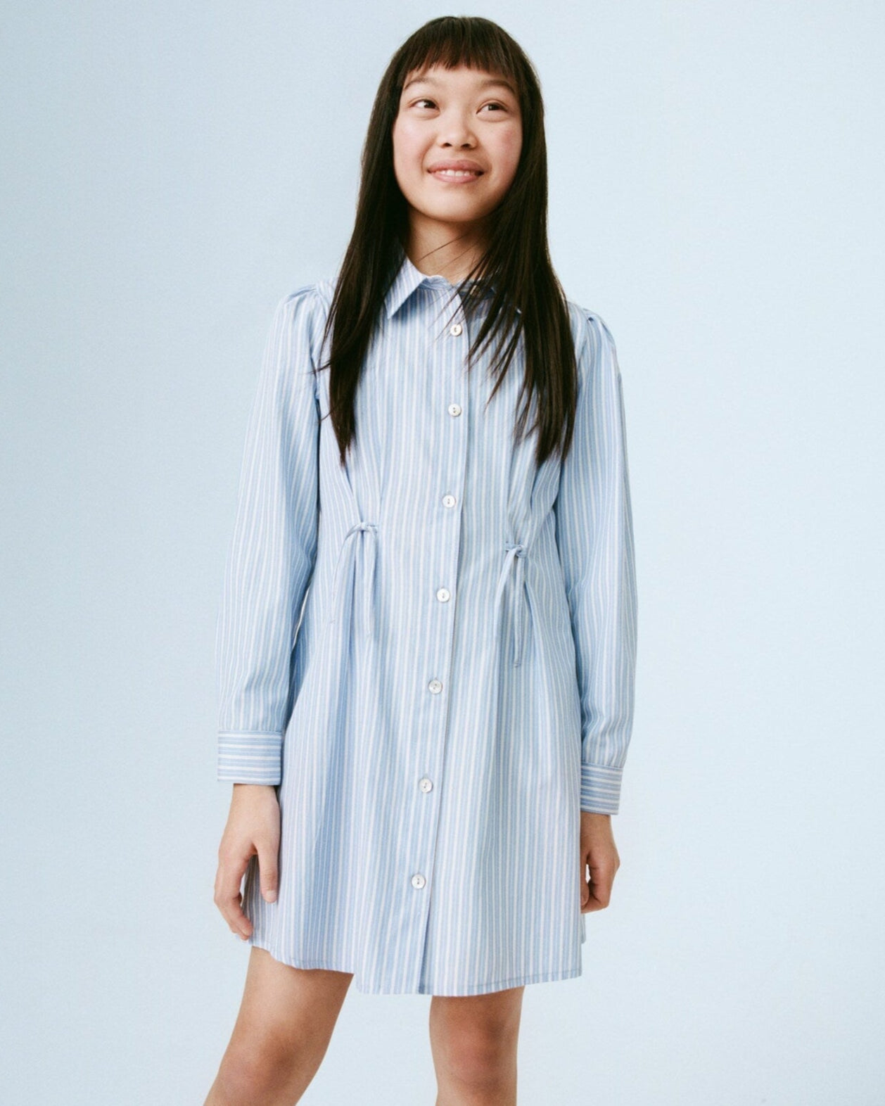 Girl's Sky Blue Striped Shirt Dress