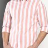 Premium Oxford Cotton Peach Stripes Casual Shirt (SF)
