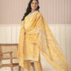 Yellow  Floral Print V Neck 3 Pcs Suit