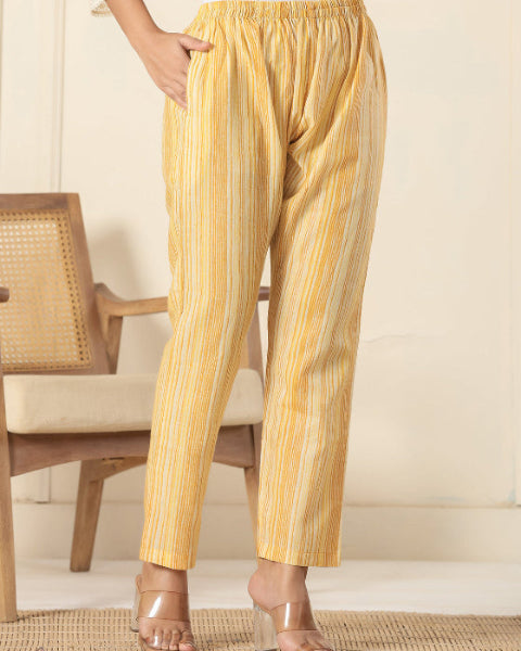 Yellow  Floral Print V Neck 3 Pcs Suit