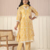 Yellow  Floral Print V Neck 3 Pcs Suit