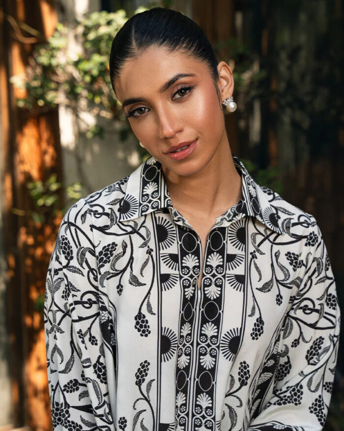 floral print black and white co-ord set for women