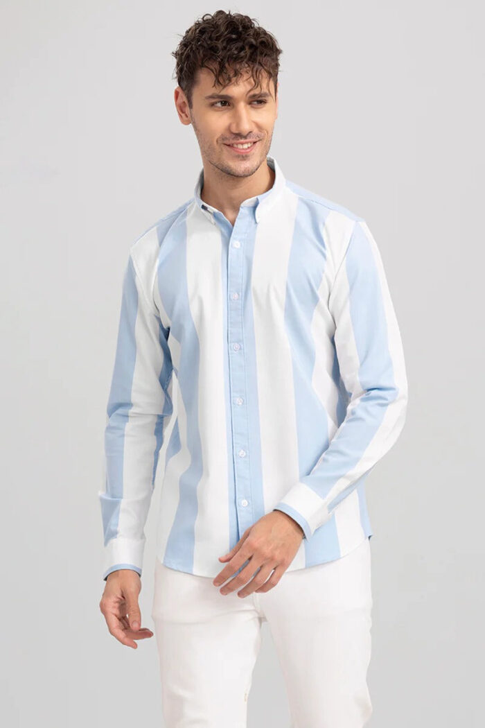 Premium Oxford Cotton Blue Stripes Casual Shirt (SF)