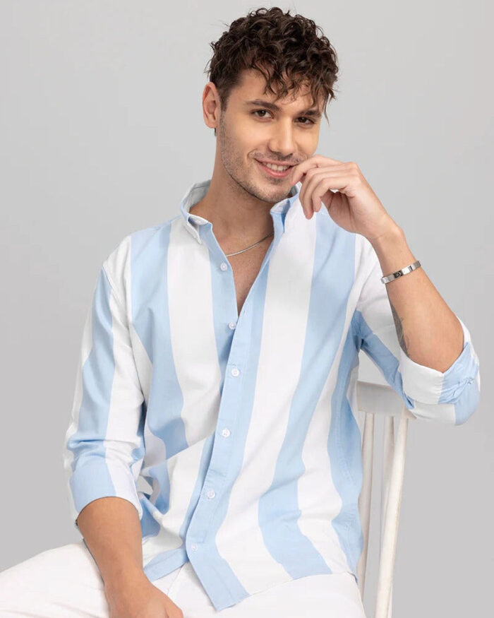 Premium Oxford Cotton Blue Stripes Casual Shirt (SF)