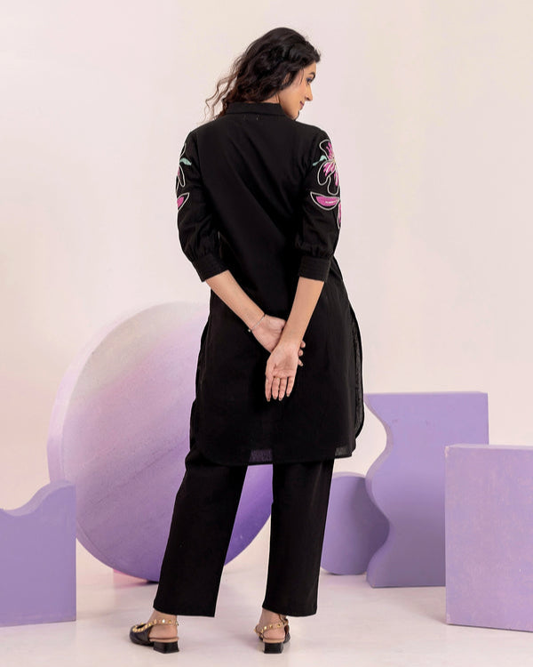 Avery black embroidered co-ord set trooking