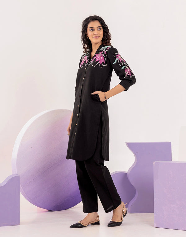 Avery black embroidered co-ord set trooking
