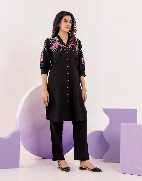 Avery black embroidered co-ord set trooking