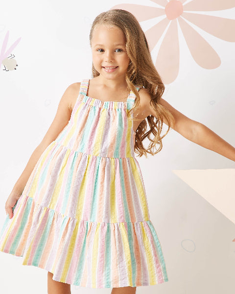 multicolor sleeveless striped dress