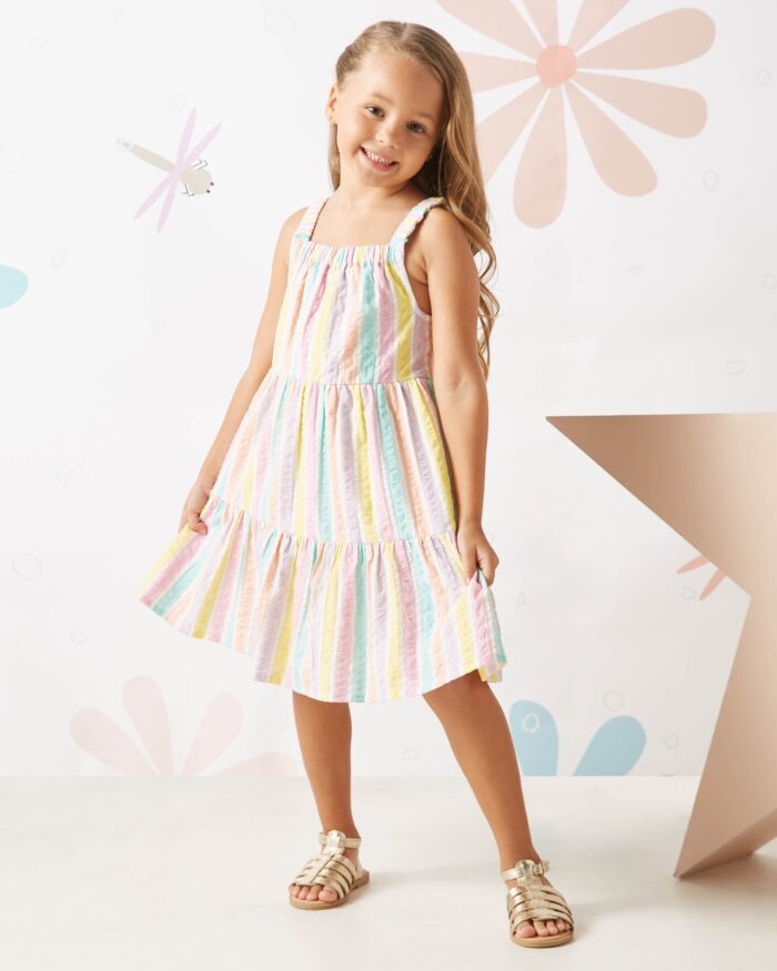 multicolor sleeveless striped dress