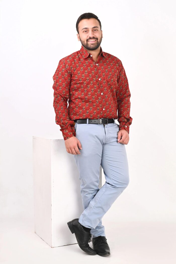 Rust Jaipuri Full Sleeve Printed Shirt for Men