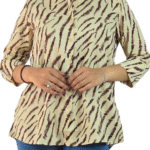Beige_Safari_Print_Collared_Shirt Beige Safari Print Collared Shirt