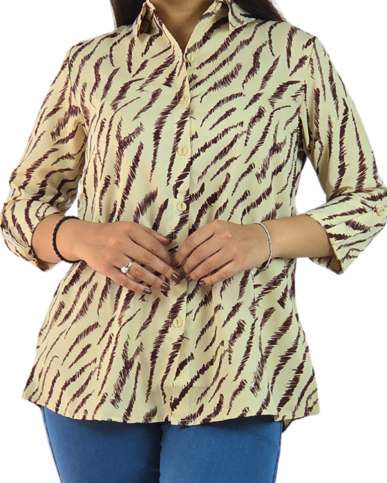 Beige Safari Print Collared Shirt