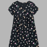 Black Loose Short Sleeve Crepe Dress For Girls