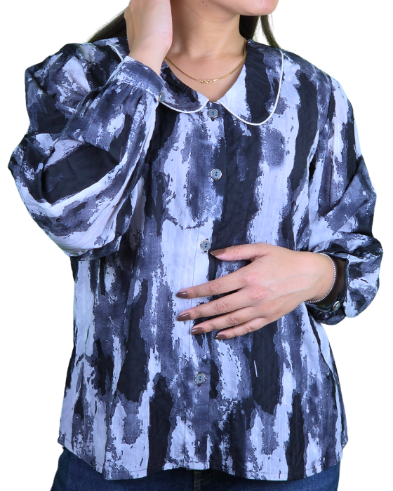 Women Black Melino Print Queen Collar Shirt