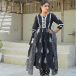 Black_Screen_Print_3_Pcs_Cotton_Flare_Kurti_Set_With_Shopping_Bag_3 Yellow Screen Print 3 Pcs Cotton Flare Kurti Set With Shopping Bag