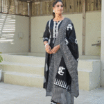 Black_Screen_Print_3_Pcs_Cotton_Flare_Kurti_Set_With_Shopping_Bag_4 Yellow Screen Print 3 Pcs Cotton Flare Kurti Set With Shopping Bag