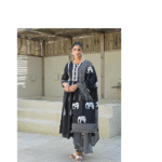 Black_Screen_Print_3_Pcs_Cotton_Flare_Kurti_Set_With_Shopping_Bag_5 Yellow Screen Print 3 Pcs Cotton Flare Kurti Set With Shopping Bag