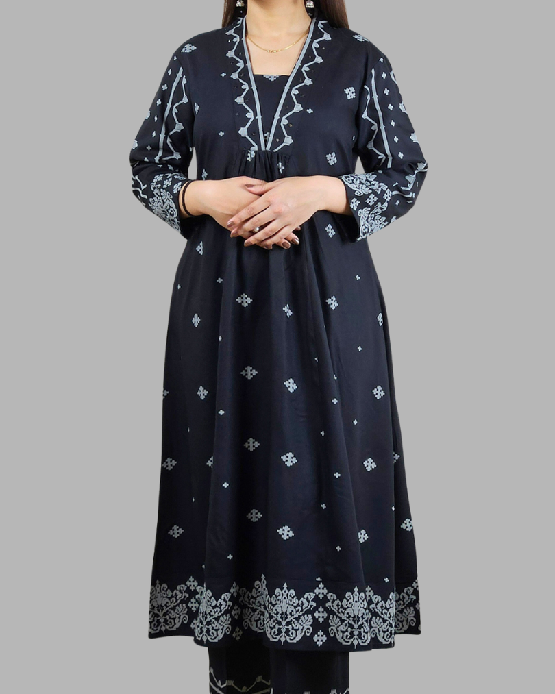 Black V Neck 2 Pcs Anarkali  Kurta Set