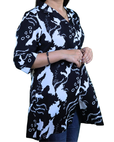 Black_V_Neck_Glam_Print_Long_Top_2 black v neck top_trooking