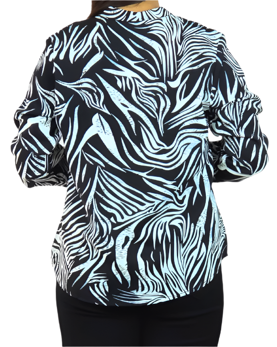 Black With White Mandarin Neck Tunic Top