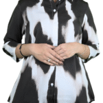 Black Collar Neck Glam Print Shirt