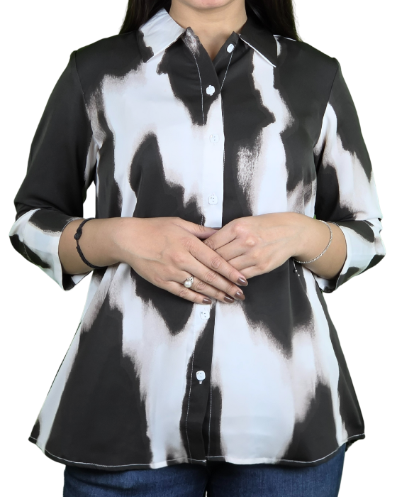 Black Collar Neck Glam Print Shirt