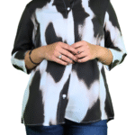 Black Collar Neck Glam Print Shirt