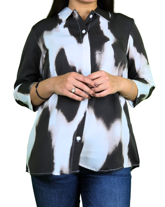 Black Collar Neck Glam Print Shirt