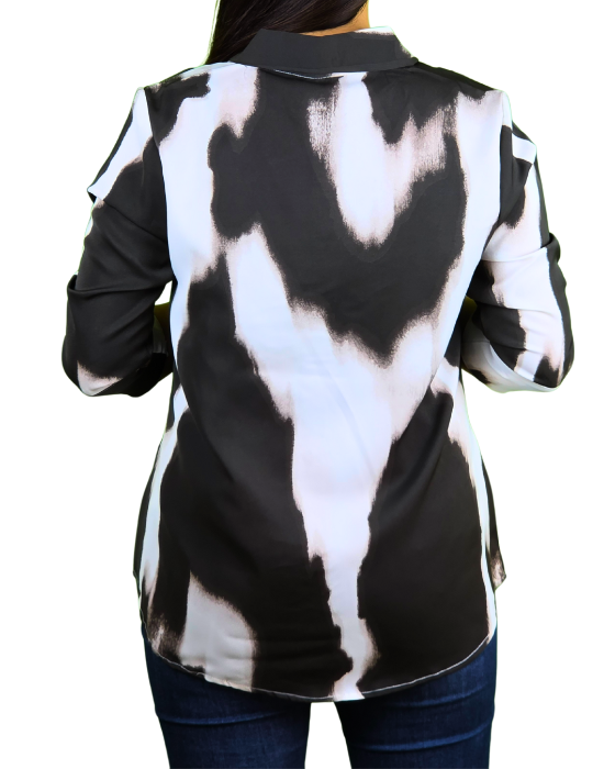 Black Collar Neck Glam Print Shirt