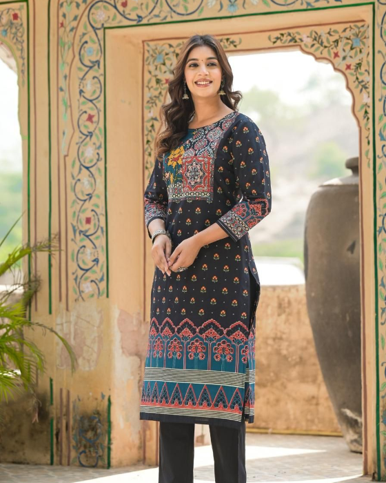 Blue Ajrak Print 3 Pcs Suit