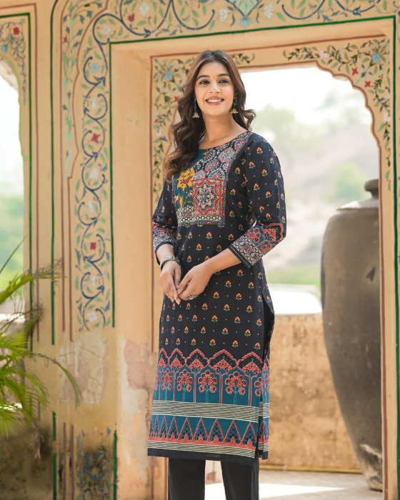 Blue Ajrak Print 3 Pcs Suit