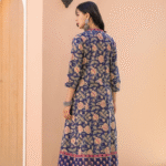 Blue Allover Block Print 3 Pcs A-Line Kurta Set