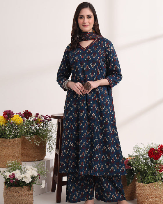 Blue_Anarkali_Ajrak_Print_Kurta_Set navy blue ajark print anarkali 3 pc suit set
