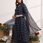 Red Anarkali Ajrak Print Kurta Set