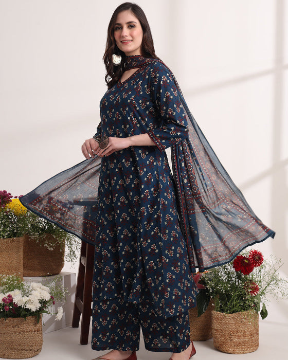 Red Anarkali Ajrak Print Kurta Set