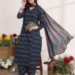 Red Anarkali Ajrak Print Kurta Set