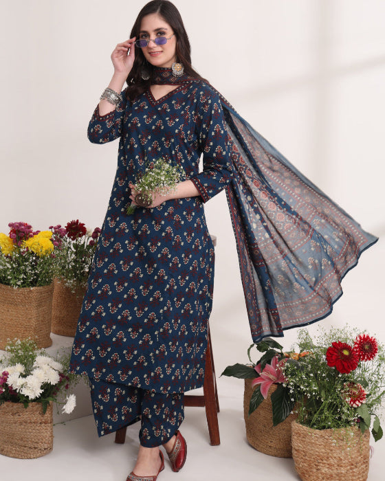 Red Anarkali Ajrak Print Kurta Set