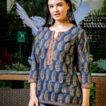 Blue Cotton Paisley Ajrak Print Top