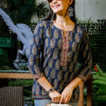Blue Cotton Paisley Ajrak Print Top