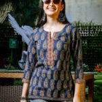 Blue Cotton Paisley Ajrak Print Top