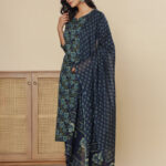 Blue Digital Print Cotton 3 Pcs Suit