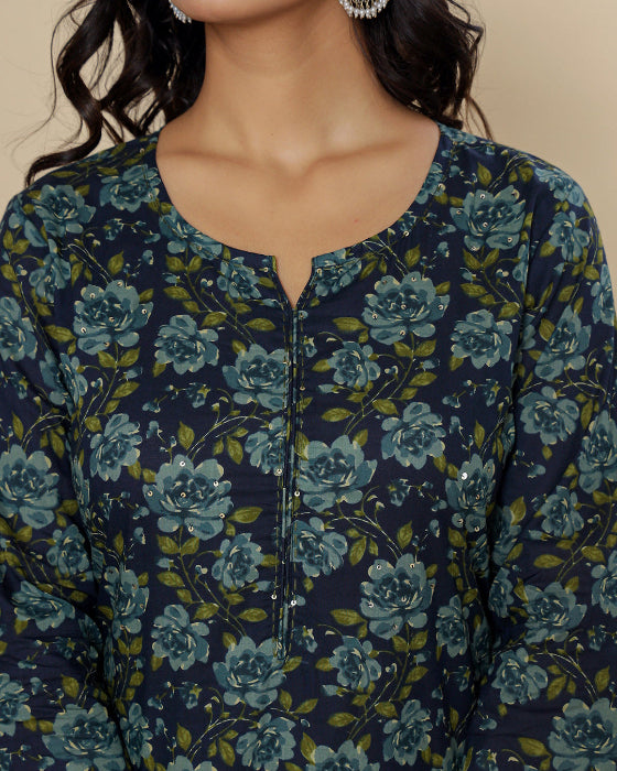 Red Digital Print Cotton 3 Pcs Suit