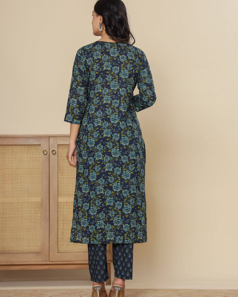 Blue Digital Print Cotton 3 Pcs Suit