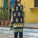 Blue Digital Print V Neck 3 Pcs Suit