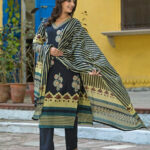 Blue Digital Print V Neck 3 Pcs Suit