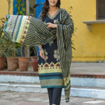 Blue Digital Print V Neck 3 Pcs Suit